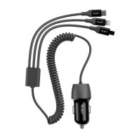 USB snellader 4 in 1 (3 stekkers: USB-C / Iphone / Micro USB) en USB poort voor alle overige kabels aan te sluiten - carbon finish