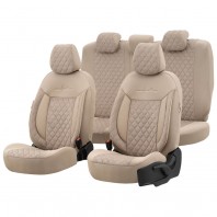 Luxe Autostoelhoezenset Comfort VIP - kunstleer met suede stof - kleur beige (complete set)