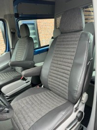 Pasvorm stoelhoezen set (stoel en stoel) Mercedes Sprinter 2006-2018 / Volkswagen Crafter 2006-2016 - Exclusive design kunst leer - denim zwart