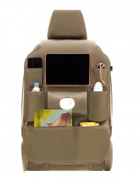 Luxe organizer voor de stoel in kunstleer met tablet houder beige