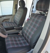 Pasvorm stoelhoezen set (stoel en stoel) Volkswagen Transporter T5 2003 t/m 2015 - Kunst leer / stof met GTI ruitpatroon