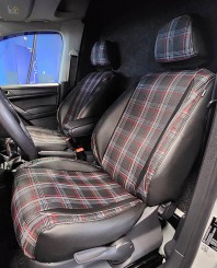 Pasvorm stoelhoezen set (stoel en stoel) Volkswagen Caddy (standaard stoel Trendline) 2015 t/m 2020 - Kunst leer / stof met GTI ruitpatroon