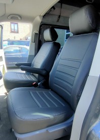 Pasvorm stoelhoezen set (stoel en stoel) Volkswagen Transporter T5 2003 t/m 2015 - Kunstleer zwart