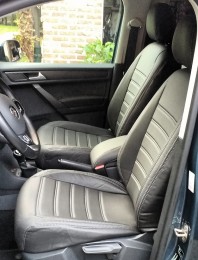 Pasvorm autostoelhoezenset Volkswagen Caddy (standaard stoel Trendline) 2015-2020 - Kunst leer zwart