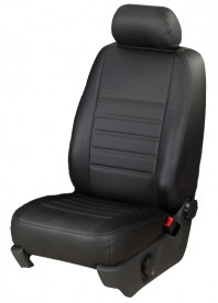 Pasvorm stoelhoezen set (stoel en stoel) Citroen Berlingo / Peugeot Partner/Rifter / Opel Combo / Toyota Proace City 2018-heden / Fiat Doblo 2023-heden (bijrijdersstoel met geintegreerde hoofdsteun) - Kunstleer zwart