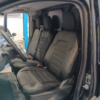 Pasvorm autostoelhoezen set (stoel en duobank) Ford Transit Custom 2023-heden / Volkswagen Transporter T7 2024-heden - Kunstleer zwart
