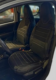 Pasvorm stoelhoezen set Toyota Aygo / Peugeot 108 / Citroen C1 - 2014 t/m 2022 - Kunstleer zwart