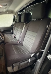 Pasvorm autostoelhoezen (stoel en duobank MET SPLIT IN ZITTING) Citroen Jumpy / Peugeot Expert / Toyota Proace 2016-heden / Opel Vivaro (C) 2019-heden / Fiat Scudo 2022-heden - Stof zwart
