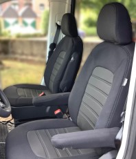 Pasvorm autostoelhoezen (2 zits) VW Crafter / MAN TGE 2017-heden (STANDAARD BESTUURDERSSTOEL)- Stof zwart
