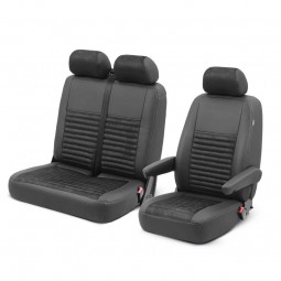 Pasvorm stoelhoezen set (stoel en duobank) Ford Transit Custom 2012 t/m heden - Exclusive design - Combinatie van kunstleer met alcantara zwart