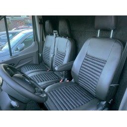Pasvorm stoelhoezen set (stoel en duobank) Ford Transit 2014-heden - Exclusive design kunst leer met alcantara zwart