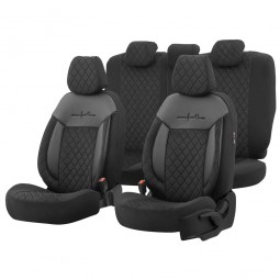 Luxe Autostoelhoezenset Comfort VIP - kunstleer met suede stof - kleur zwart (complete set)