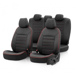 Autostoelhoezenset Premium kunstleer zwart-rood (complete set)