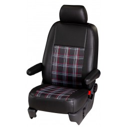 Pasvorm stoelhoezen set (stoel en stoel) Volkswagen Transporter T5 2003 t/m 2015 - Kunst leer / stof met GTI ruitpatroon