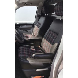 Pasvorm stoelhoezen set (stoel en stoel) Volkswagen Transporter T6 2015 t/m heden - Kunst leer / stof met GTI ruitpatroon