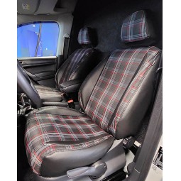 Pasvorm stoelhoezen set (stoel en stoel) Volkswagen Caddy (standaard stoel Trendline) 2015 t/m 2020 - Kunst leer / stof met GTI ruitpatroon