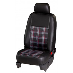 Pasvorm autostoelhoezenset (stoel en stoel) Volkswagen Caddy (comfortline stoel) 2015-2020 - Kunstleer / stof met GTI ruitpatroon