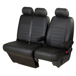 Pasvorm stoelhoezen set (stoel en duobank) Renault Trafic / Opel Vivaro / Nissan Primastar 2001 t/m 2014 - Kunstleer zwart