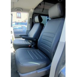 Pasvorm stoelhoezen set (stoel en stoel) Volkswagen Transporter T5 2003 t/m 2015 - Kunst leer zwart