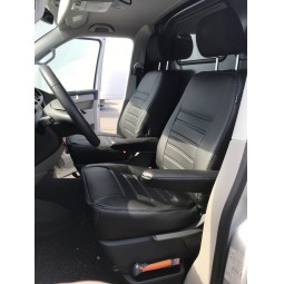 Pasvorm stoelhoezen set (stoel en stoel) Volkswagen Transporter T6 2015 t/m heden - Kunst leer zwart