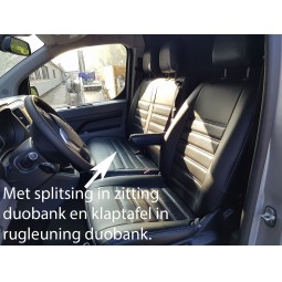 Pasvorm stoelhoezen set (stoel en duobank) Citroen Jumpy / Peugeot Expert / Toyota Proace 2016-heden / Opel Vivaro (C) 2019-heden / Fiat Scudo 2022-heden (DUOBANK MET SPLIT IN ZITTING) - Kunst leer zwart