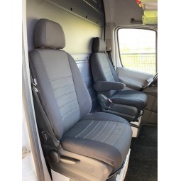 Pasvorm stoelhoezen set (stoel en stoel) Mercedes Sprinter 2006 t/m 2018 / Volkswagen Crafter 2006 /m 2016 - Stof zwart