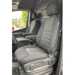 Pasvorm stoelhoezen set (stoel en stoel) Mercedes Sprinter 2018 t/m heden (COMFORTLINE STOEL alleen voor bestuurder) - Stof zwart