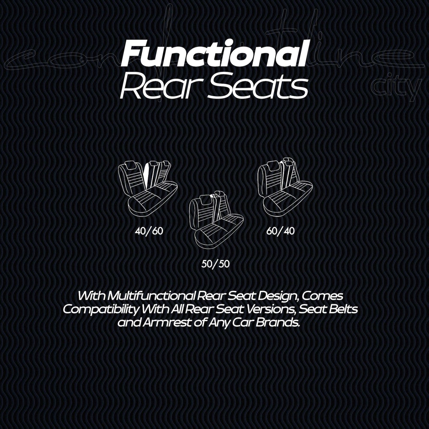 Stoelhoezen Comfortline City  - luxe kunstleer met suede - kleur zwart (complete set, past in auto's met vaste of geintegreerde hoofdsteun)