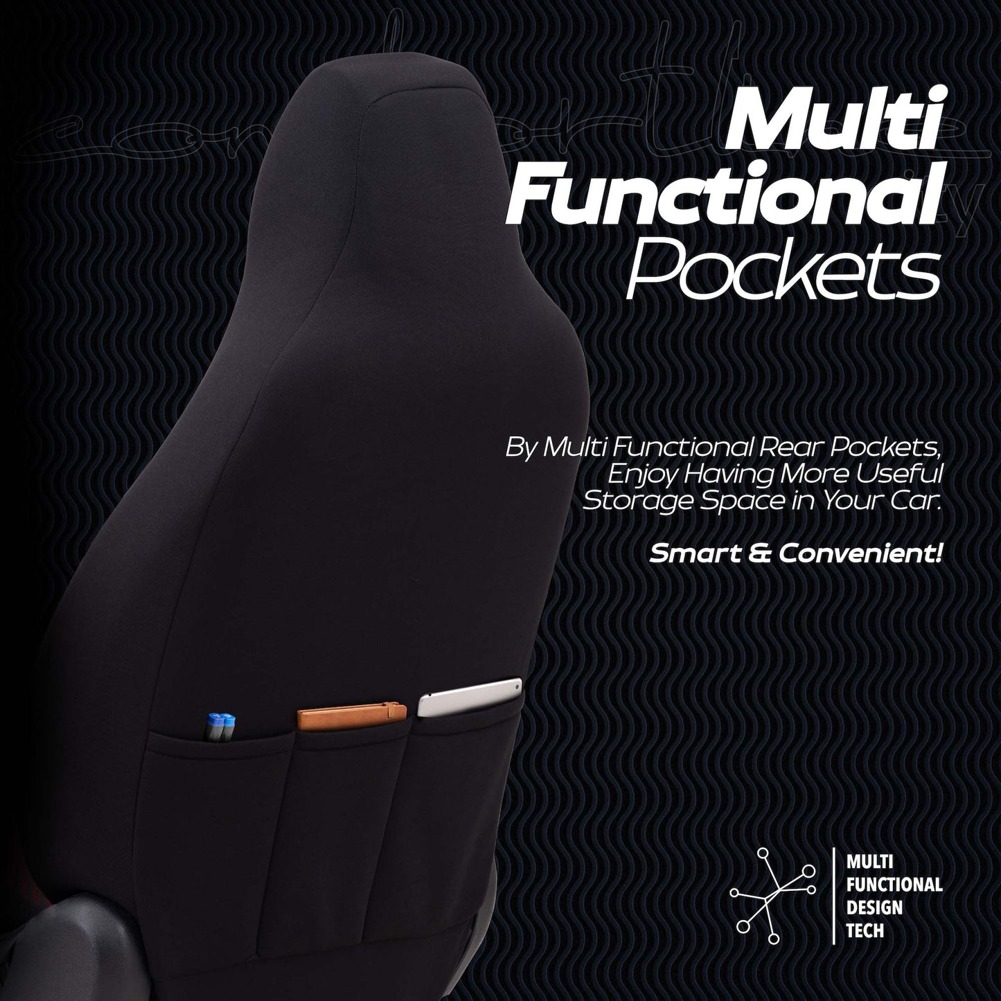 Stoelhoezen Comfortline City  - luxe kunstleer met suede - kleur zwart (complete set, past in auto's met vaste of geintegreerde hoofdsteun)