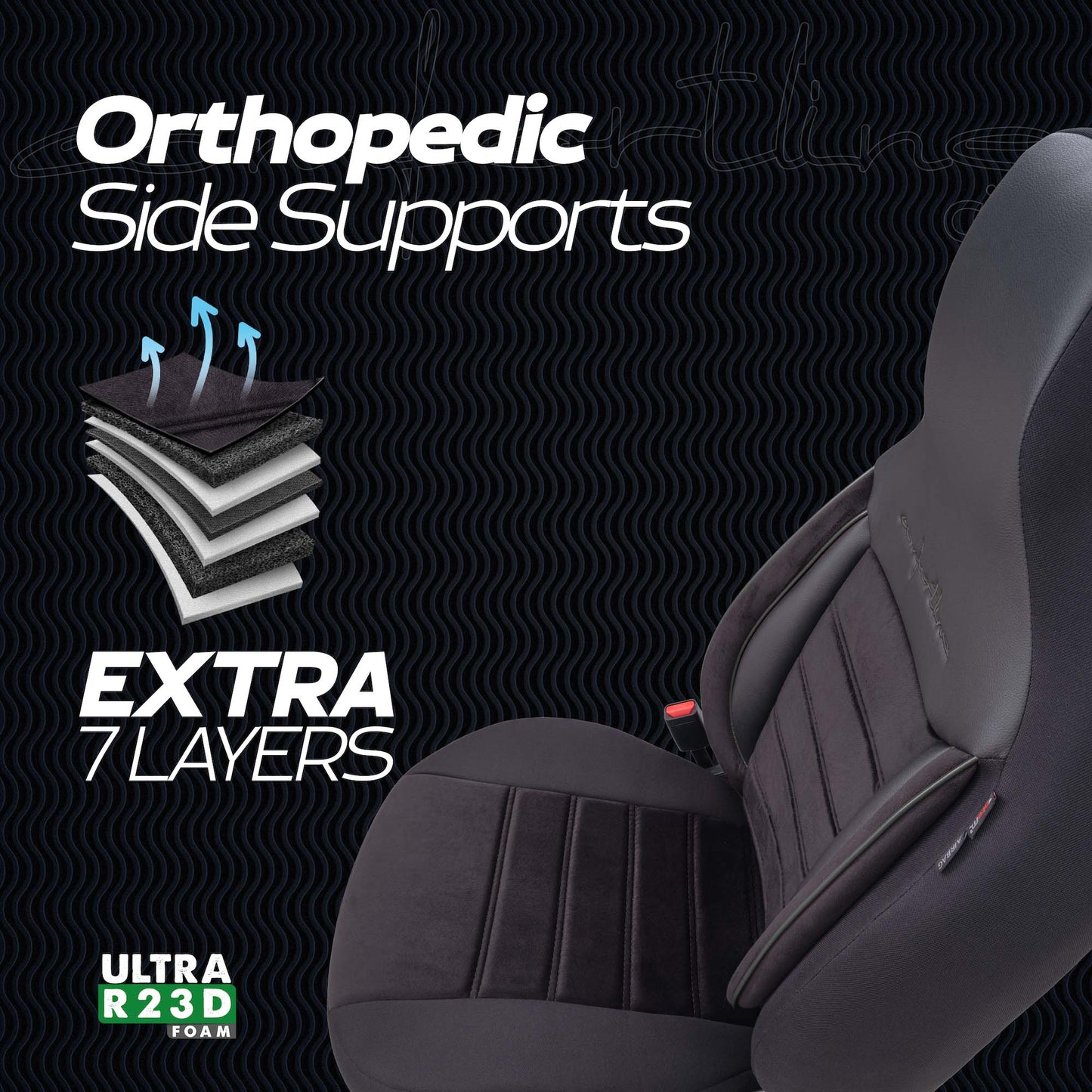 Stoelhoezen Comfortline City  - luxe kunstleer met suede - kleur zwart (complete set, past in auto's met vaste of geintegreerde hoofdsteun)