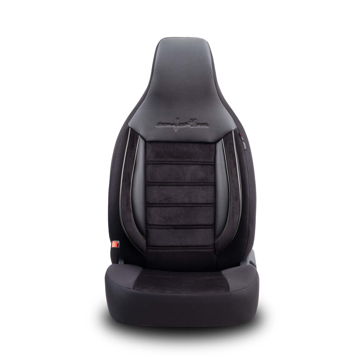 Stoelhoezen Comfortline City  - luxe kunstleer met suede - kleur zwart (complete set, past in auto's met vaste of geintegreerde hoofdsteun)