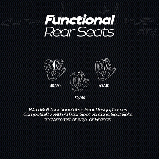 Stoelhoezen Comfortline City  - luxe kunstleer met suede - kleur zwart/rood (complete set, past in auto's met vaste of geintegreerde hoofdsteun)