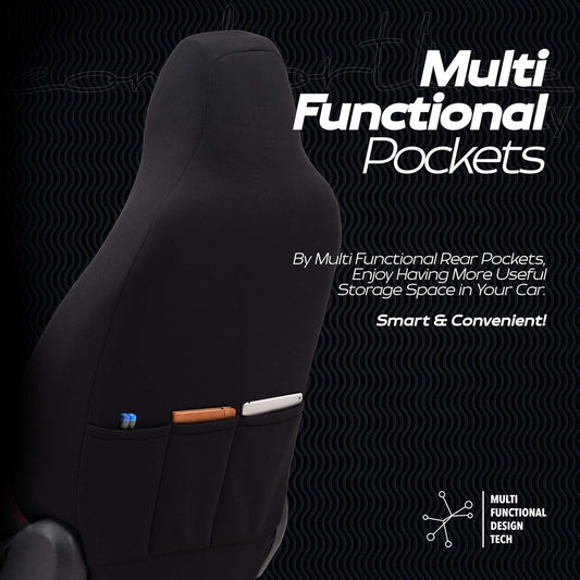 Stoelhoezen Comfortline City  - luxe kunstleer met suede - kleur zwart/rood (complete set, past in auto's met vaste of geintegreerde hoofdsteun)