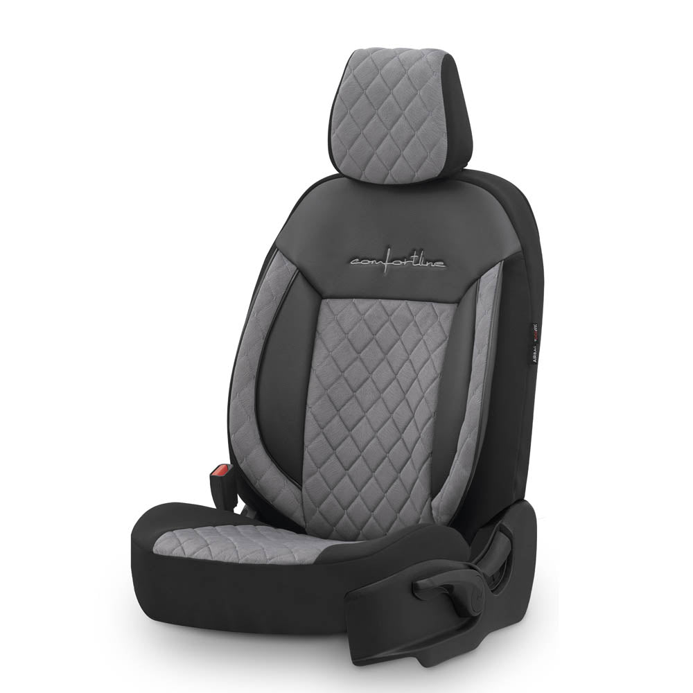 Luxe Autostoelhoezenset Comfort VIP - kunstleder met suede stof - kleur zwart-grijs (complete set)