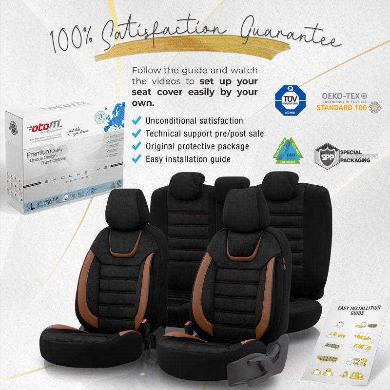 Stoelhoezenset Iconic zwart-bruin (complete set)