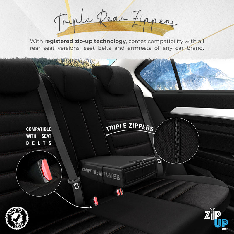 Stoelhoezenset Iconic zwart-bruin (complete set)