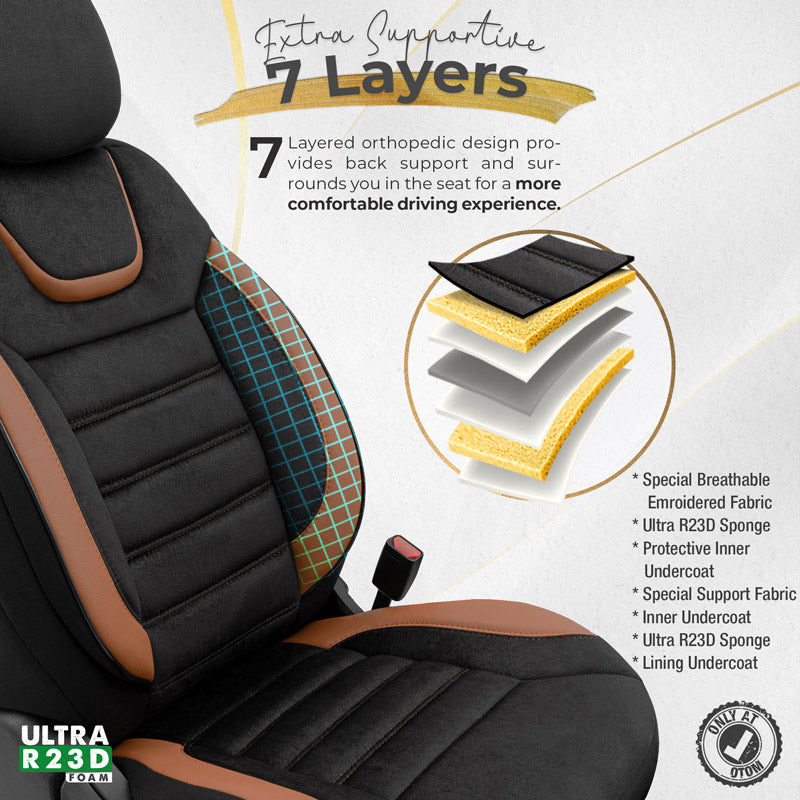 Stoelhoezenset Iconic zwart-bruin (complete set)