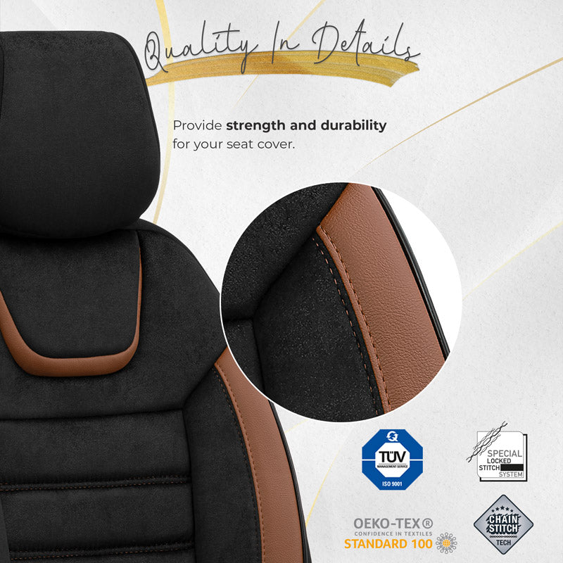 Stoelhoezenset Iconic zwart-bruin (complete set)