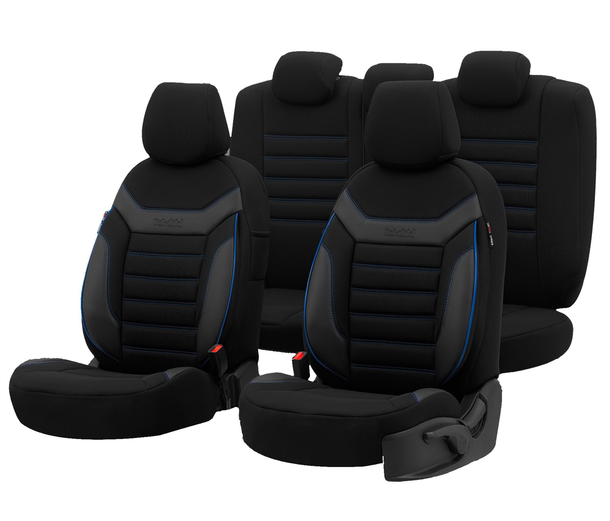 Stoelhoezenset Individual zwart-blauw (complete set)