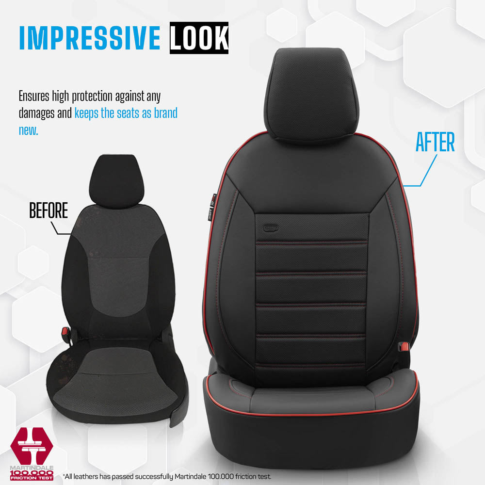 Autostoelhoezenset Premium kunstleer zwart-rood (complete set)