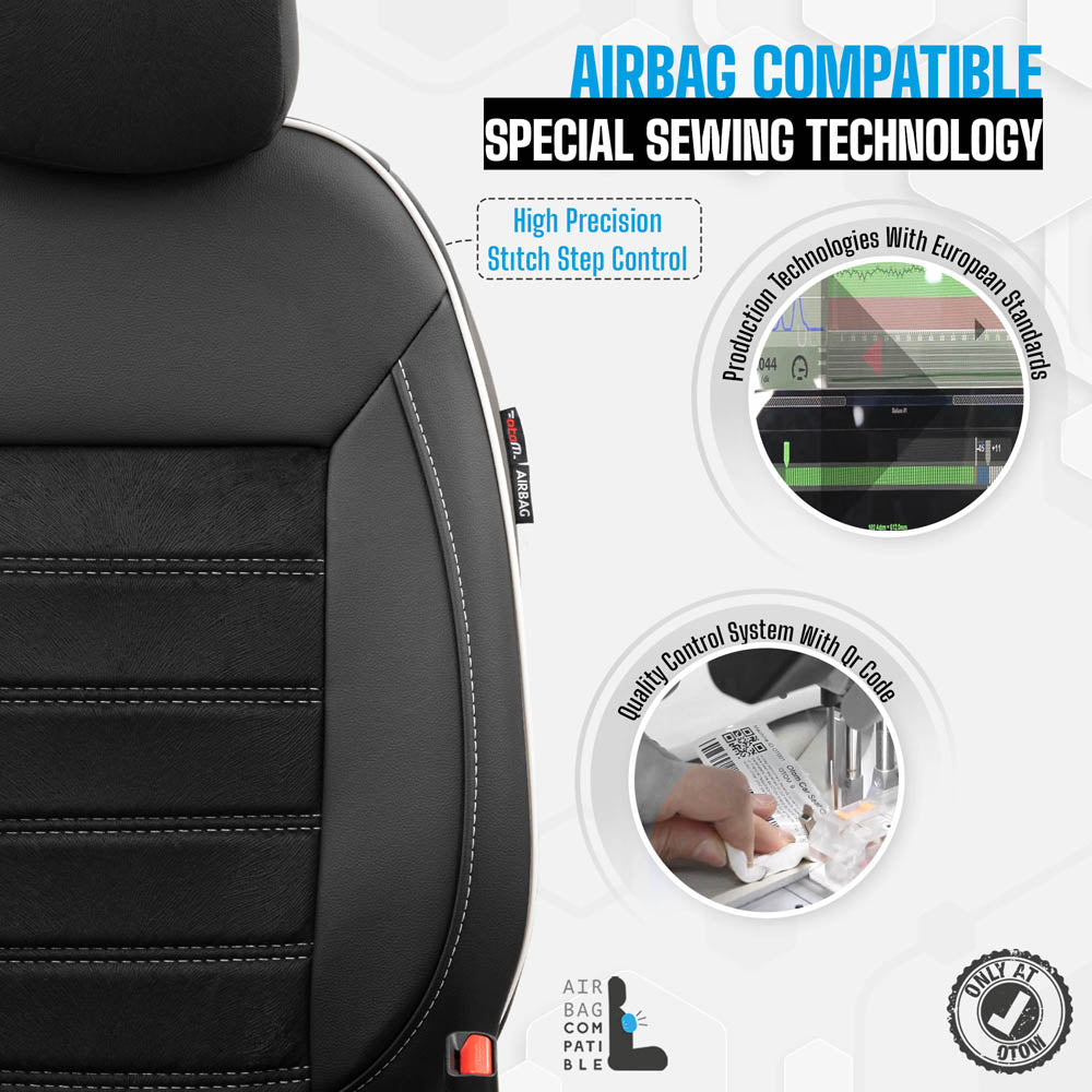 Autostoelhoezenset Premium kunstleer met suede zwart-wit (complete set)