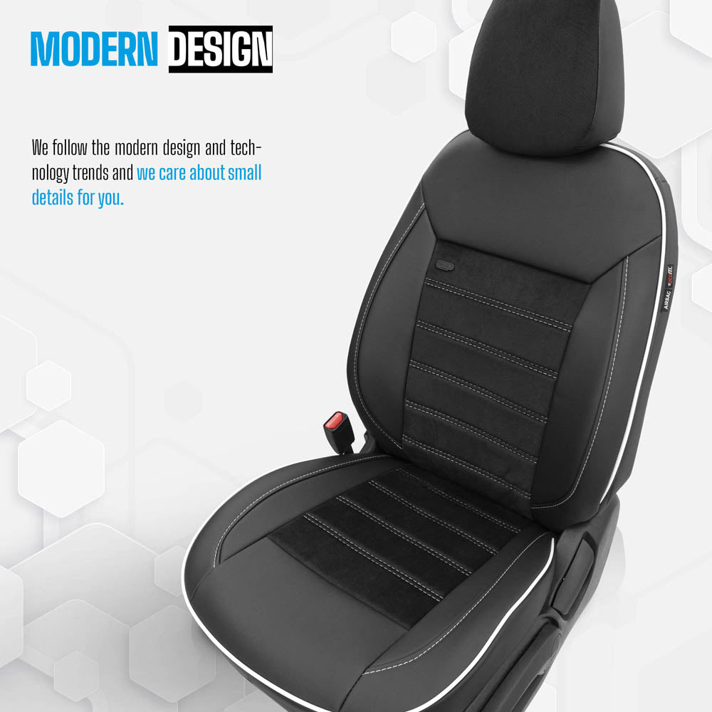 Autostoelhoezenset Premium kunstleer met suede zwart-wit (complete set)