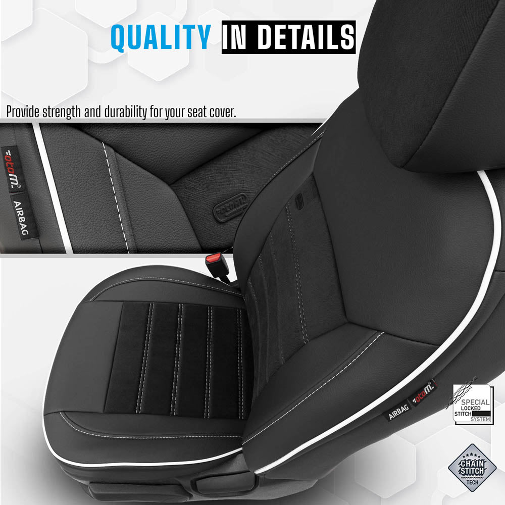 Autostoelhoezenset Premium kunstleer met suede zwart-wit (complete set)