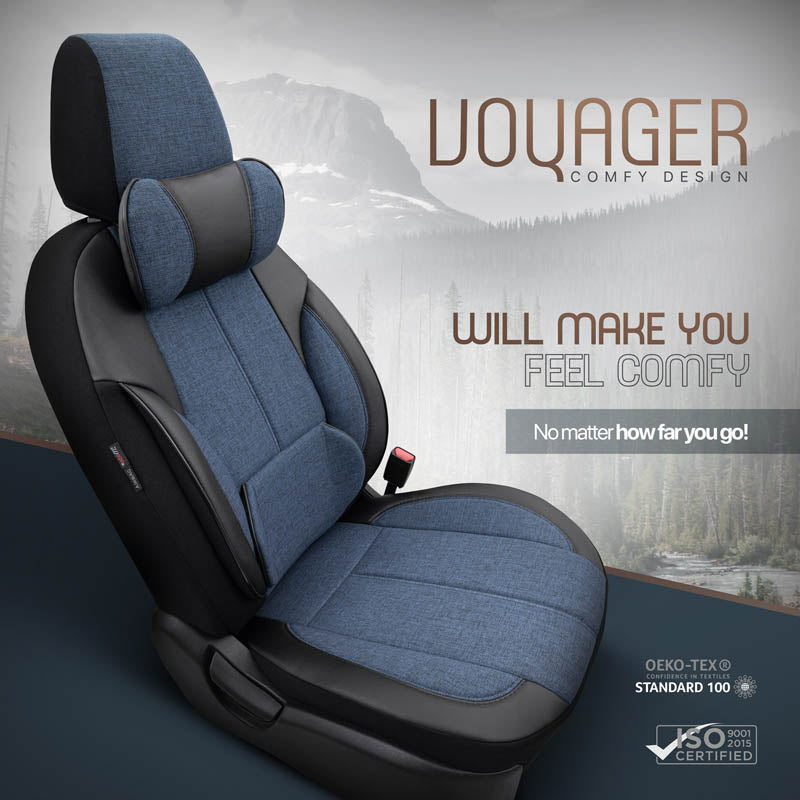 Autostoelhoezenset Voyager blauw-zwart (complete set  inclusief nekkussen)