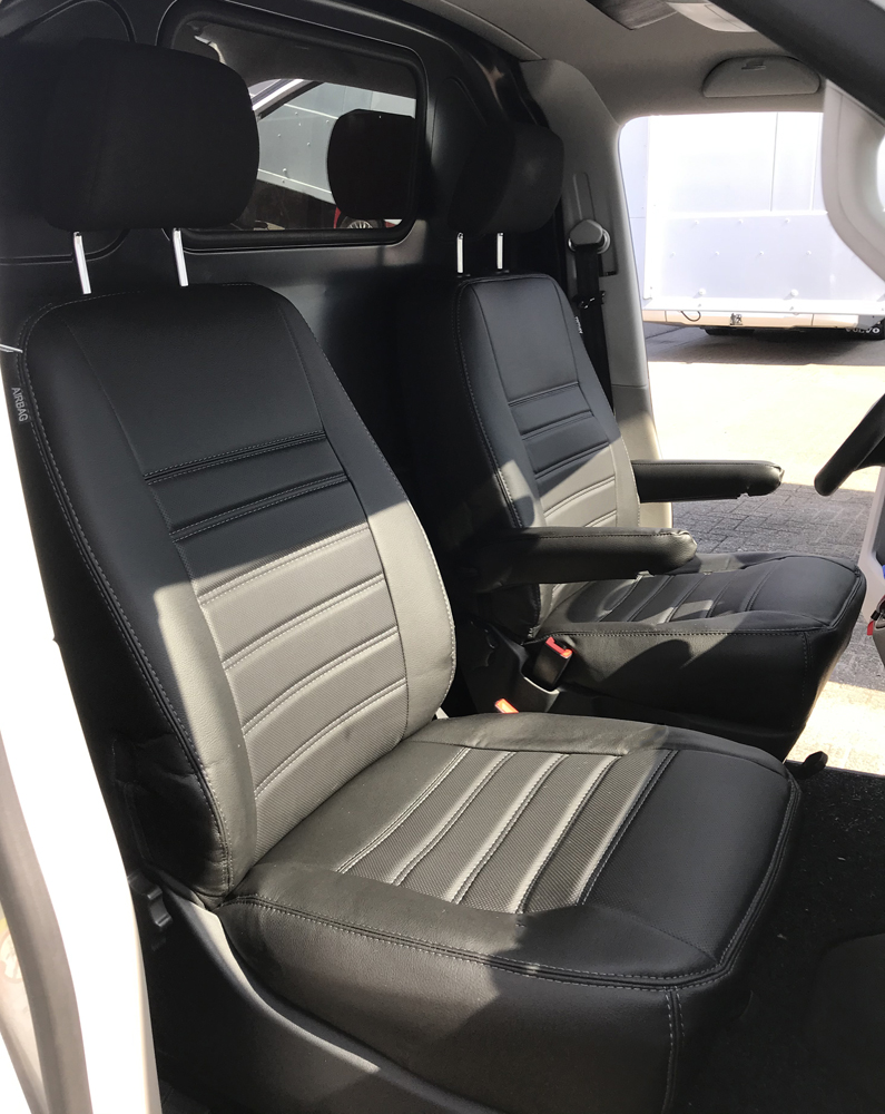 Pasvorm stoelhoezen set (stoel en stoel) Volkswagen Transporter T6 2015 t/m heden - leer zwart, Pasvorm - Autostoelhoezen. Kunstleer pasvorm set (bestuurder en passagier). voor Volkswagen Transporter T6 2015