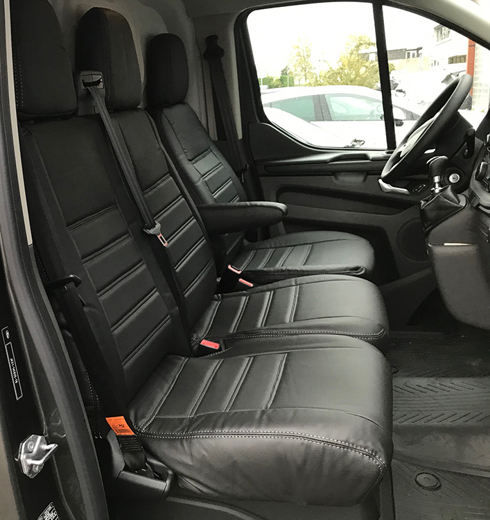 stoelhoezen set (stoel en duobank) Ford Transit Custom 2012 t/m heden - Kunst leer zwart, - Autostoelhoezen. Kunstleer pasvorm stoelhoezen set (stoel en duobank) Ford Transit Custom 2012 t/m heden -